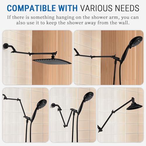 G-Promise 18 Inch Shower Extender with 6 Inch Arm and Flange(Matte Black) | Solid Brass Construction, Height and Angle Adjustable, Standard Connection Thread, All Installation Tools Included - color: Matte Black, style: 18 Inch