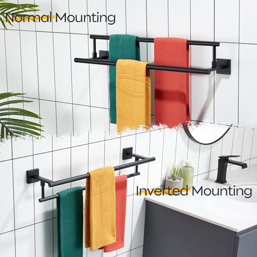 KOKOSIRI Bathroom Towel Bars 24-Inch Double Towel Rails Matte Black Towel Holder for Kitchen Garage Wall Mount Stainless Steel B5009BK-L24 - color: Matte Black, size: 24-Inch
