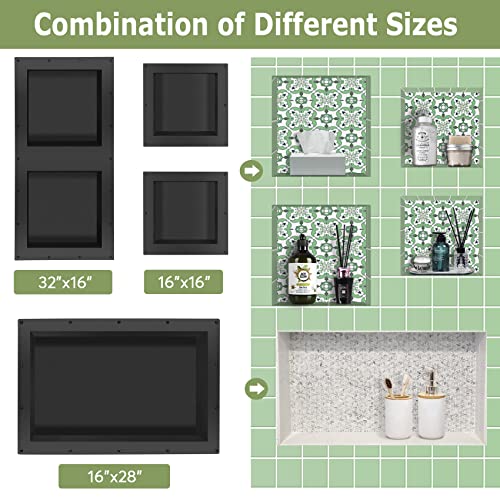 Suteck 32"x16" Shower Niche, Double Shelf Tile-Ready Waterproof Storage Box | 12"x12" Each Cubby | 100% Waterproof ABS | Over/Flush Mount, Vertical/Horizontal | Multi-Scene For Bathroom, Kitchen - size: 32" x 16"