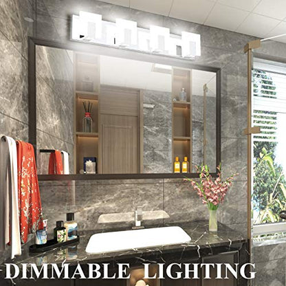 Aipsun 4 Lights Dimmable Modern LED Vanity Light for Bathroom Frosted White Acrylic Chrome Up and Down Bathroom Wall Light Fixtures Over Mirror(White Light 6000K) - size: 4 Lights