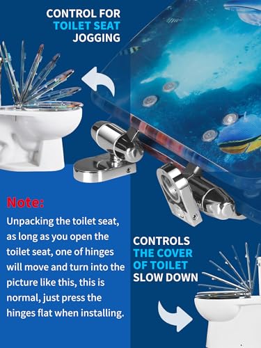 Angol Shiold ROUND Resin Toilet Seat Slow Close Blue Dolphins 16.5" | Quick Release Heavy Duty Acrylic Decorative Toilet Seats Easy to Install&Clean (Blue Dolphins) - color: Blue Dolphins Ocean