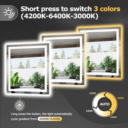 Hivone 32"X36" LED Bathroom Mirror with Lights, Anti-Fog, Dimmable, Backlit + Front Lit, Smart Bathroom Vanity Mirror, Memory Function, Shatterproof, Tempered Glass (Horizontal/Vertical) - size: 32"L x 36"W