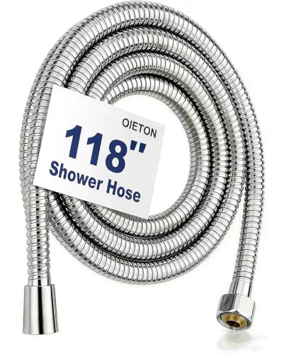 Shower Hose Extra Long 118 Inches, Flexible Stainless Steel Handheld Replacement Shower Hose, with Brass Insert and Nut - size: 118 inches