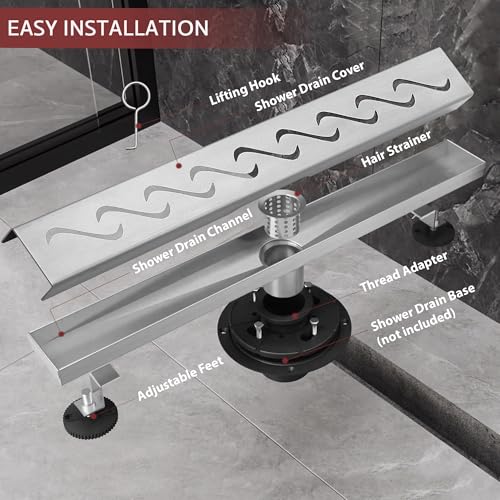 Linear Shower Drain, 32 inch Brushed Nickel | Including Hair Catcher and Removable Grate, 304 Stainless Steel, Easy to Install and Clean (Drain Base Not Included) - color: Brushed Nickel, size: 32 inch