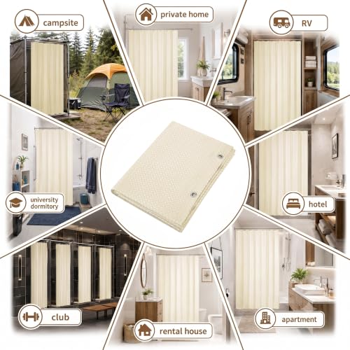 Siiluminisoy Shower Curtain and Liner Set, Waffle Shower Curtain Set with 12 Stainless Steel Hooks, Waterproof Luxury Fabric Shower Curtains for Bathroom and Hotel, Cream, 72" W x 72" H - color: Cream, size: 72"W x 72"L (Pack of 1)