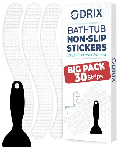 Anti-Slip Shower Stickers, Non-Slip Bathtub Appliques, Tub & Bath Strips | 30-Pack for Fuller Coverage | White, Low-Profile Design | Includes Scraper for Easy Application - color: White
