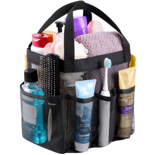 Lifewit Mesh Shower Caddy Portable for College Dorm Room Essentials with 7 Pockets, Freestanding Hanging Organizer Basket, Quick Dry Tote Bag for Camping, Bathroom, Beach, Travel, 1 Pack, Black | 2 Handles, Freestanding, Quick Dry Tote Bag, 7 Pockets, for