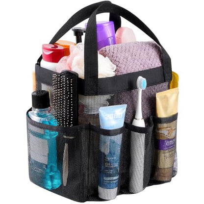 Lifewit Mesh Shower Caddy Portable for College Dorm Room Essentials with 7 Pockets, Freestanding Hanging Organizer Basket, Quick Dry Tote Bag for Camping, Bathroom, Beach, Travel, 1 Pack, Black | 2 Handles, Freestanding, Quick Dry Tote Bag, 7 Pockets, for
