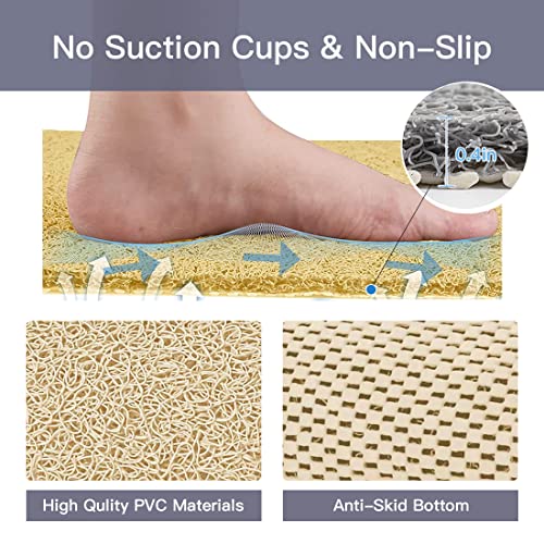 Shower Mat Non Slip,27 x 27 Inch Extra Large Bath Mat with Drain,Soft Square Loofah Shower Stall Mat Bathtub Mat for Bathroom,Without Suction Cups (Beige Yellow) - color: Beige Yellow
