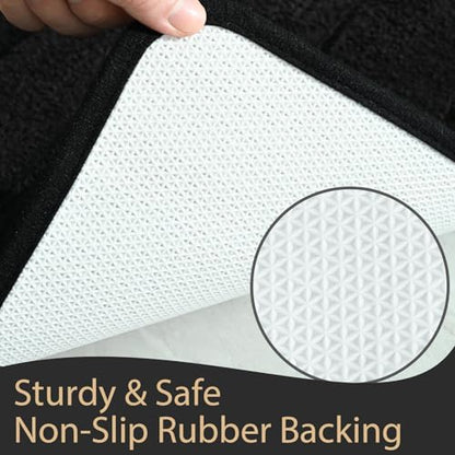 Luxury Long Bathroom Runner Rugs 24x60 Inch Bath Rug Non Slip, Black | Thick Soft and Absorbent Microfiber Bath Mat, Rubber Backing Striped Rug Carpets, Machine Washable Plush Mats - color: Black, size: 24" X 60"