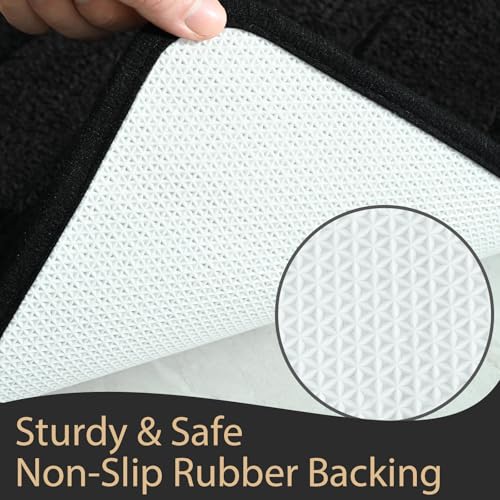 Luxury Long Bathroom Rugs Runner 24x48 Inch Bath Rug Non Slip, Black | Thick Soft and Absorbent Microfiber Bath Mat, Rubber Backing Striped Rug Carpets, Machine Washable Plush Mats - color: Black, size: 24" X 48"