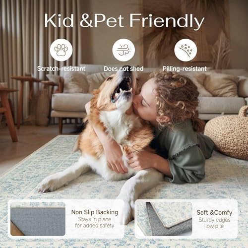 2'x6'+2'x10' Blue 2-Piece Kitchen Rug Set with Runner | Floral, Soft, Entryway, Hallway, Bathroom - color: Blue, size: 2' x 10' (Rug Set)