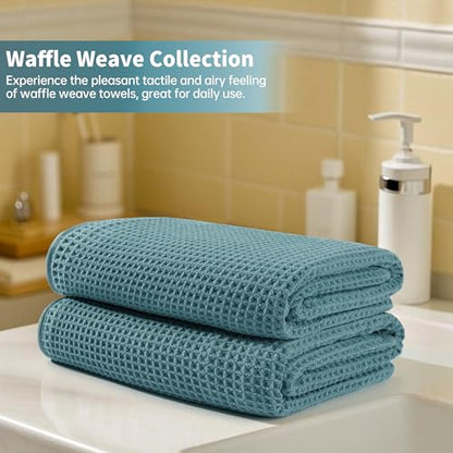 MICROFI New Microfiber Waffle Bath Towels, 2 Pieces, Oversized, Soft, Absorbent, Fast Drying, Lint Free 430 GSM (30''x60''/76cm x 152cm) - color: Green