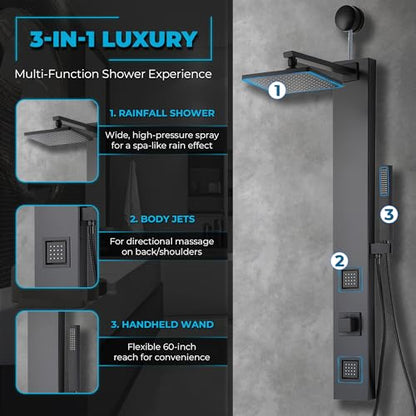 Dion Series 39 In. 2 Jetted Shower Tower With Heavy Rain Shower And Body | Easy Installation With Existing Water Line, Premium Stainless Steel Design, Effortless Diy Installation