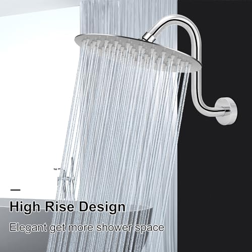NearMoon S Shaped Shower Head Riser Arm, Shower Extender Arm with Flange, Standard 1/2" Connection- Bathroom Accessory (8 Inch, Chrome) - color: Chrome, style: 8 Inch