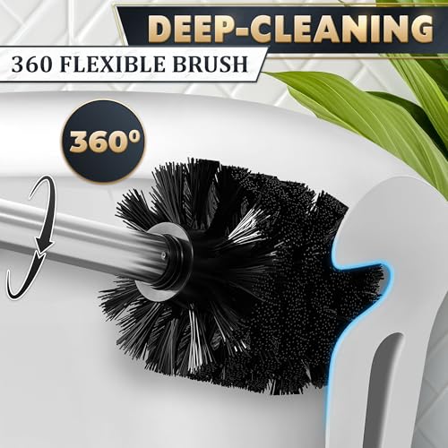 Wall Mounted Toilet Brush and Holder Set, Stainless Steel (Silver) | Stainless Steel Toilet Brush and Holder Set, Removable Inner Bowl, Dense Bristles, Rustproof, for Modern Bathroom Walls - color: Silver Wall-mounted