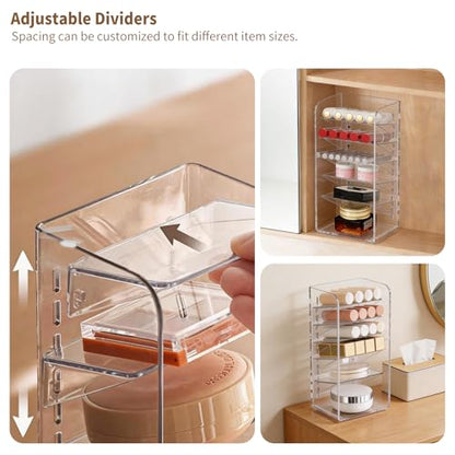 PAVSTINE 2-Pack Medicine Cabinet Organizer with Adjustable Dividers, Clear Vertical Layered Backward Slanting Shelves, Space-Saving, for Makeup Brush/Lip Gloss/Mascara Storage - size: 2-Tier & 5-Tier Slant Set