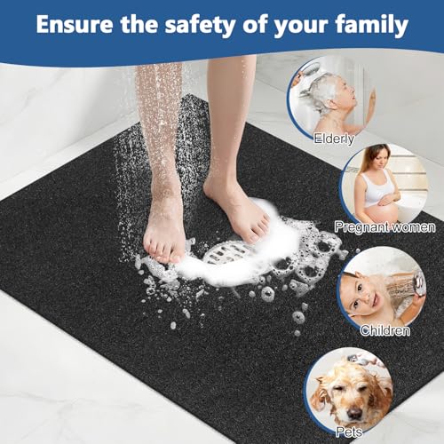 Shower Mat Non Slip 32 x 24 inch: Loofah Anti Slip Shower Mat,Non Slip Bathtub Mat for Inside Shower,Quick Drying Shower stall mat with Drain Hole in Middle,for Shower,Bathroom and Wet Areas - color: Black