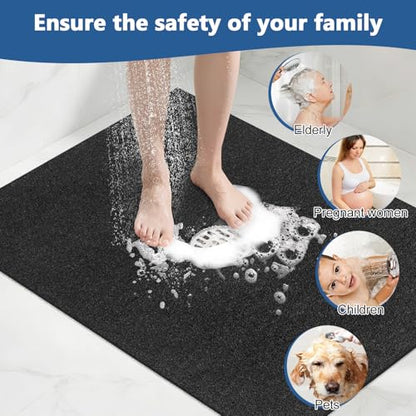 Shower Mat Non Slip 32 x 24 inch: Loofah Anti Slip Shower Mat,Non Slip Bathtub Mat for Inside Shower,Quick Drying Shower stall mat with Drain Hole in Middle,for Shower,Bathroom and Wet Areas - color: Black