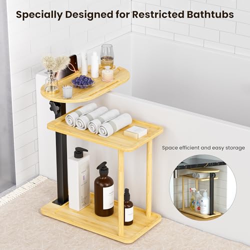 Bathtub Tray Table, Freestanding Bath Side Table Tub Tray Caddy | 3 Layer Bamboo Bath Board Shelf, Bathtub & Bathroom Accessories, New Home Gift for Mom, Housewarming, Anniversary, Wedding - color: Natural