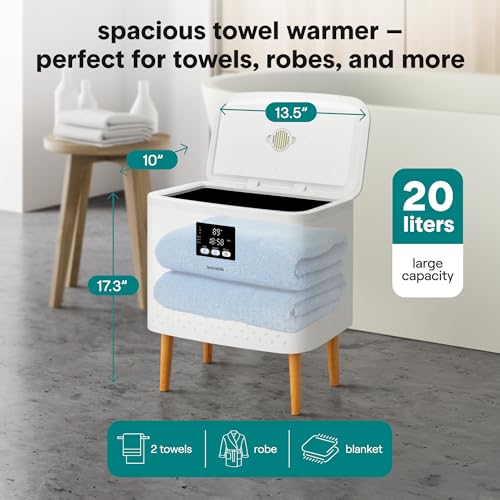 SereneLife Rectangular Towel Warmer Bucket, 20L Large Capacity Hot Towel Warmer for Bathroom with WiFi Function, Mobile App Control, Auto Shut-Off, Stainless Steel Tub, Fits 2 Towels or Blanket, White