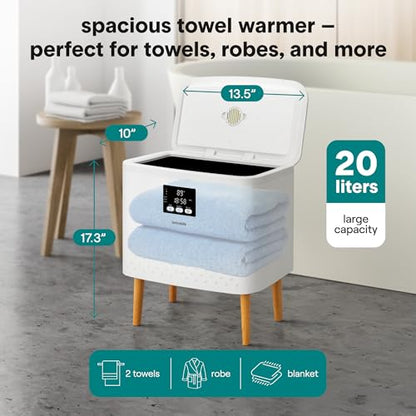 SereneLife Rectangular Towel Warmer Bucket, 20L Large Capacity Hot Towel Warmer for Bathroom with WiFi Function, Mobile App Control, Auto Shut-Off, Stainless Steel Tub, Fits 2 Towels or Blanket, White