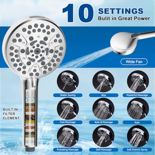 Metal 12" Rain Showerhead with 10-Spray Handheld, Easy Reach 4-way Diverter | NSF/ANSI/CAN 372 Certified, Chrome, High Pressure Shower Head with Pause Mode, 71" Stainless Steel Hose/12" Extension Arm - color: Chrome, style: Square 12"