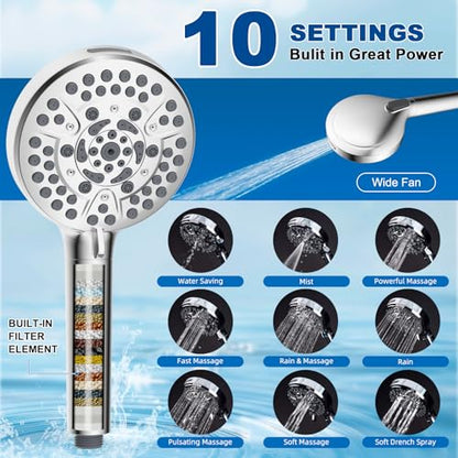 Metal 12" Rain Showerhead with 10-Spray Handheld, Easy Reach 4-way Diverter | NSF/ANSI/CAN 372 Certified, Chrome, High Pressure Shower Head with Pause Mode, 71" Stainless Steel Hose/12" Extension Arm - color: Chrome, style: Square 12"