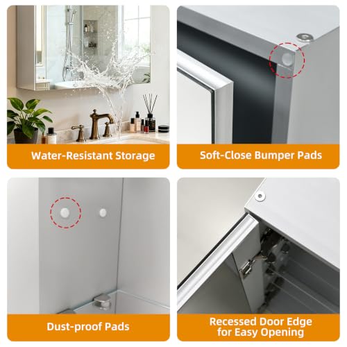 18"x 24"Bathroom Medicine Cabinet,Double-Sided Mirror Door | Silver Aluminium Frame,Lightweight,Sturdy and Attractive,Simple Wall-Mounted,Adjustable Shelves,Tempered Glass - size: 18"x 24"