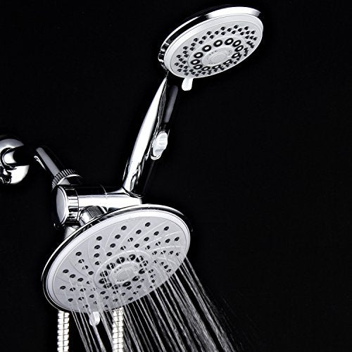 HotelSpa 6''/4'' Ultra-Luxury 3 way Rainfall Shower-Head/Handheld Shower Gray Spiral Combo w/Patented ON/OFF Pause Switch and 5-7 foot Stretchable Stainless Steel Hose - color: Chrome & Gray