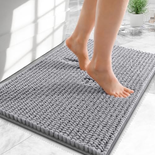 OLANLY Thick Chenille Small Bathroom Rugs 24x16, Absorbent Bath Mat, Grey | Soft Bath Rugs, Rubber Backing, Machine Wash Dry, Bath Mats for Bathroom, Tub and Shower, Home Decor Accessories - color: Grey, size: 24" X 16"