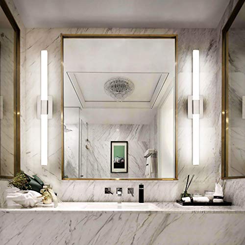 Bathroom Vanity Lighting fixtures 39.4" LED Satin Nickel Steel Frosted White Acrylic Shade Cool White Light 6000K for Bathroom - color: Brushed Nickel - Dimmable, size: 40 inch