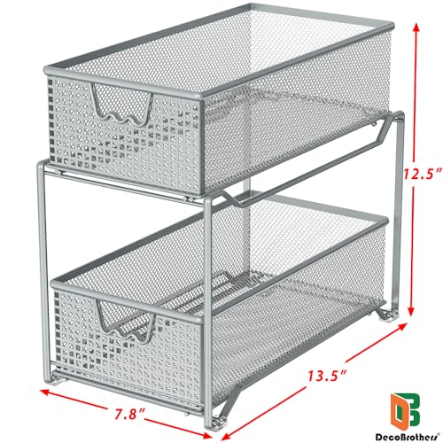 DecoBrothers 2 Tier Bathroom Storage Organizer with Pull-Out Drawer, Silver - color: Silver