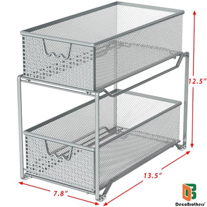 DecoBrothers 2 Tier Bathroom Storage Organizer with Pull-Out Drawer, Silver - color: Silver