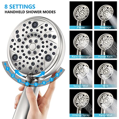 EMBATHER 8'' Shower System with Handheld & Trim Kit, Brushed Nickel | 2-IN-1 Shower Faucet Set, 3-Mode Shower Head, 8-Setting Handheld Spray, Pressure-balanced Valve & Trim Kit - color: Brushed Nickel, size: 8 Inch