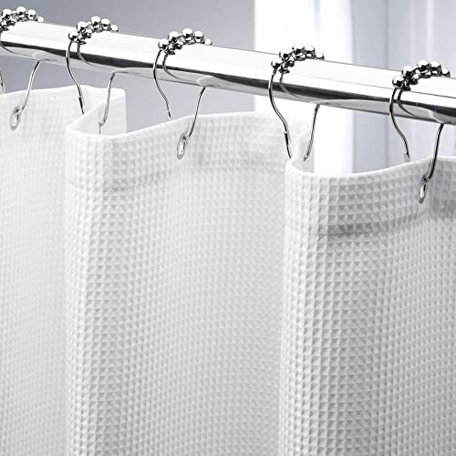 AmazerBath White Shower Curtain 80 Inches Long, Waffle Shower Curtain 72x80 Inches, Long Shower Curtain Fabric, Heavy Duty 240GSM, Hotel Quality, Bathroom Curtain, Premium Polyester - color: White, size: 72"W x 80"L (Pack of 1)