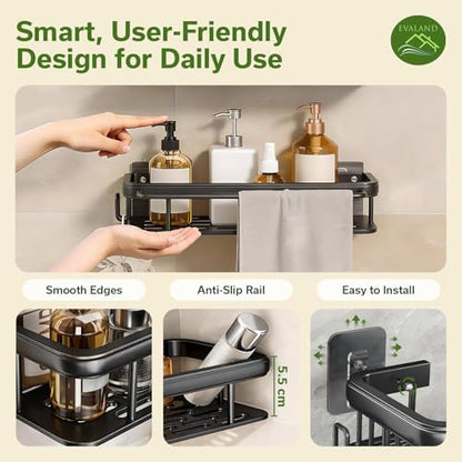 Adhesive Shower Caddy, Rustproof Stainless Steel Bath Organizers With Large Capacity, No Drilling Shelves for Bathroom Storage & Home Decor