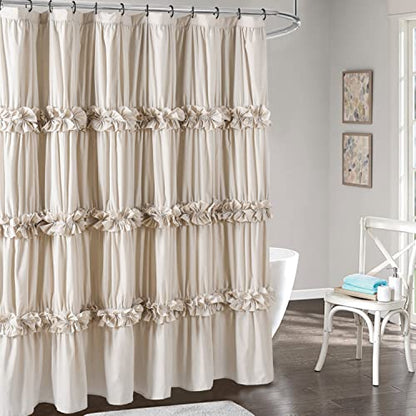 Camel Ruffle Shower Curtain, Vintage Handcrafted Bow Tie Bath Curtain for Master Bathroom, Ruched Microfiber Bathroom Curtain with 12 Buttonholes, 72" W x 84" H (LQ-10) | Vintage Handcrafted Bow Tie Bath Curtain for Master Bathroom, Ruched Microfiber Bath