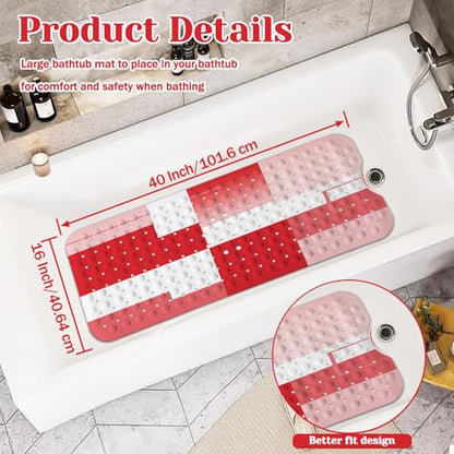 Red Bath Tub Mat Non Slip, Modern Geometric Large Washable Shower Mats with Drain Holes and Suction Cups,40 X 16 Inch - color: Red