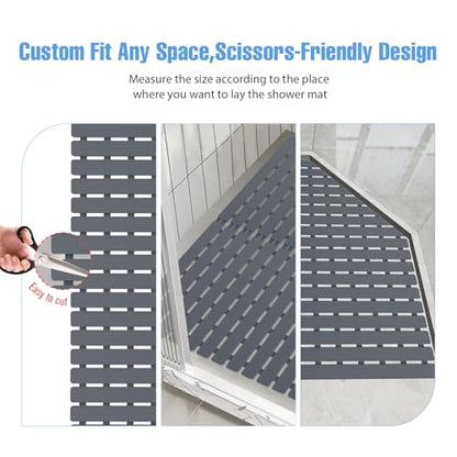 Shower Mat Non-Slip Bath Mat for Tub and Shower Stall,236 Suction Cups with Drain Holes, Quick Dry Machine Washable, Extra Grip for Stand Up Showers, Bathroom Essentials 24x24 Inch (Light Grey) - color: Light Grey