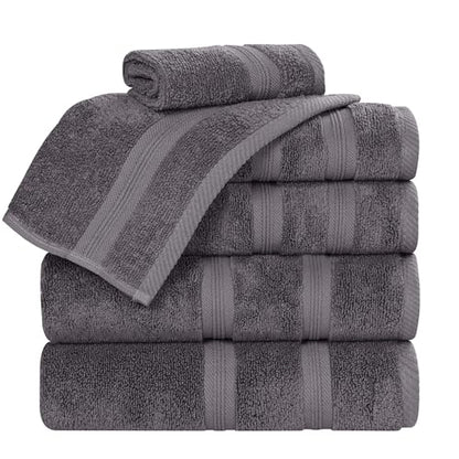 Superior 6-Piece Cotton Towel Set, Soft Plush Essential Towels, Bathroom Decor, Shower, Gym, Spa, Salon, Resort, Airbnb, Includes 2 Hand, 2 Face, and 2 Bath Towels, Smart Dry Collection, Grey