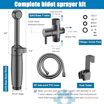 SonTiy Handheld Bidet Sprayer for Toilet, Cloth Diaper Sprayer Set Hand Held Bidet Jet Spray for Toilet with Backflow Preventer, Adjustable Water Pressure Control, Brass, Black Stainless - color: Black Stainless