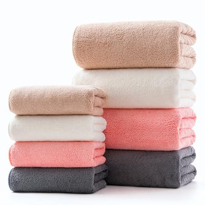 Lumimi Towel Set of 8 Very Soft Microfiber 4 Bath and 4 Hand Towels Quick Dry Light Weight for Bathroom Gym Salon, 8 Pack Multicolour A - color: Multicolour a, size: 4 Bath + 4 Hand