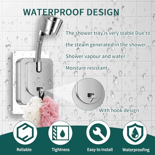 Shower Head Holder Wall Mount, 360° Adjustable Handheld, No-Drill Strong Adhesive Wand Bracket, Waterproof, Fits Handles up to 0.83 in (2.1 cm), Bathroom Accessories, Chrome Finish