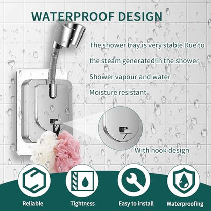 Shower Head Holder Wall Mount, 360° Adjustable Handheld, No-Drill Strong Adhesive Wand Bracket, Waterproof, Fits Handles up to 0.83 in (2.1 cm), Bathroom Accessories, Chrome Finish