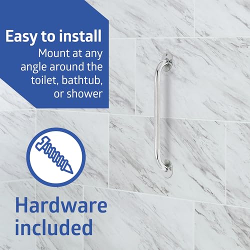 Medline Knurled Chrome 18” Grab Bar for Shower & Bathtub, Independence & Ease of Movement — for Elderly, Handicapped or Seniors, 300 lb. Capacity, 1 Bar - size: 18"