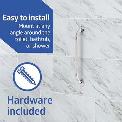 Medline Knurled Chrome 18” Grab Bar for Shower & Bathtub, Independence & Ease of Movement — for Elderly, Handicapped or Seniors, 300 lb. Capacity, 1 Bar - size: 18"