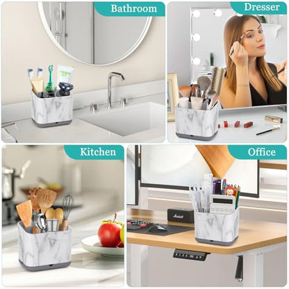PARKMANI Toothbrush Holders for Bathrooms, Tooth Brush Holder for Bathroom Countertop Organizer, Kids Electric Toothbrush and Toothpaste Holder (Grey Marble Grain) - color: Grey Marble Grain