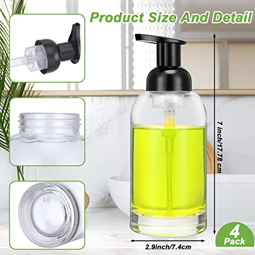 Eccliy 4 Pack Foaming Soap Dispenser, 13 oz Clear Thick Glass Pump | Refillable Foam Soap Bottles for Hand Soap and Body Wash, Ideal for Bathroom Countertop, Kitchen Sink and More, Black Pump