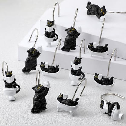 Roowest 12 Pcs Black Cat Shower Curtain Hooks Western Shower Curtain Hooks Stainless Steel Rust Resistant Rings Hangers for Winter Farmhouse Rustic Bathroom Decor - style: Black Cat